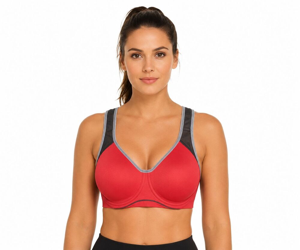 Freya Active Sonic 36 F Underwire Sports Bra Red Gray Full Coverage High Support